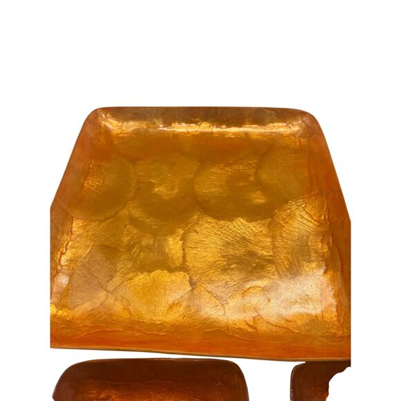 Vtg set 5 pc COLORIZED CAPIZ SHELL tray & plates.Orange,Green,Gold Mascagni look - Picture 3 of 9